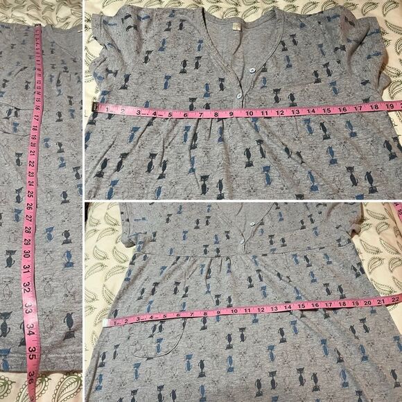 Carina Gray Blue Cat Casual Cat Print Dress Daytime Comfy S - Picture 12 of 13